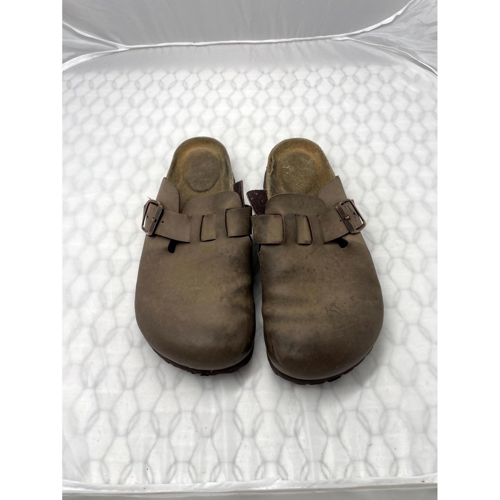 Cushionaire Haze Men 40 Eu Mules Brown Leather Buckle Cork Footbed Slip On Shoes